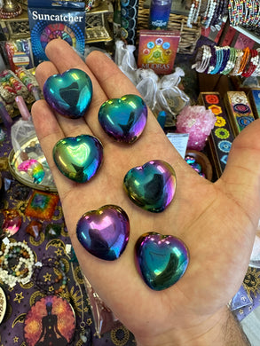 Rainbow Hematite Mini Hearts