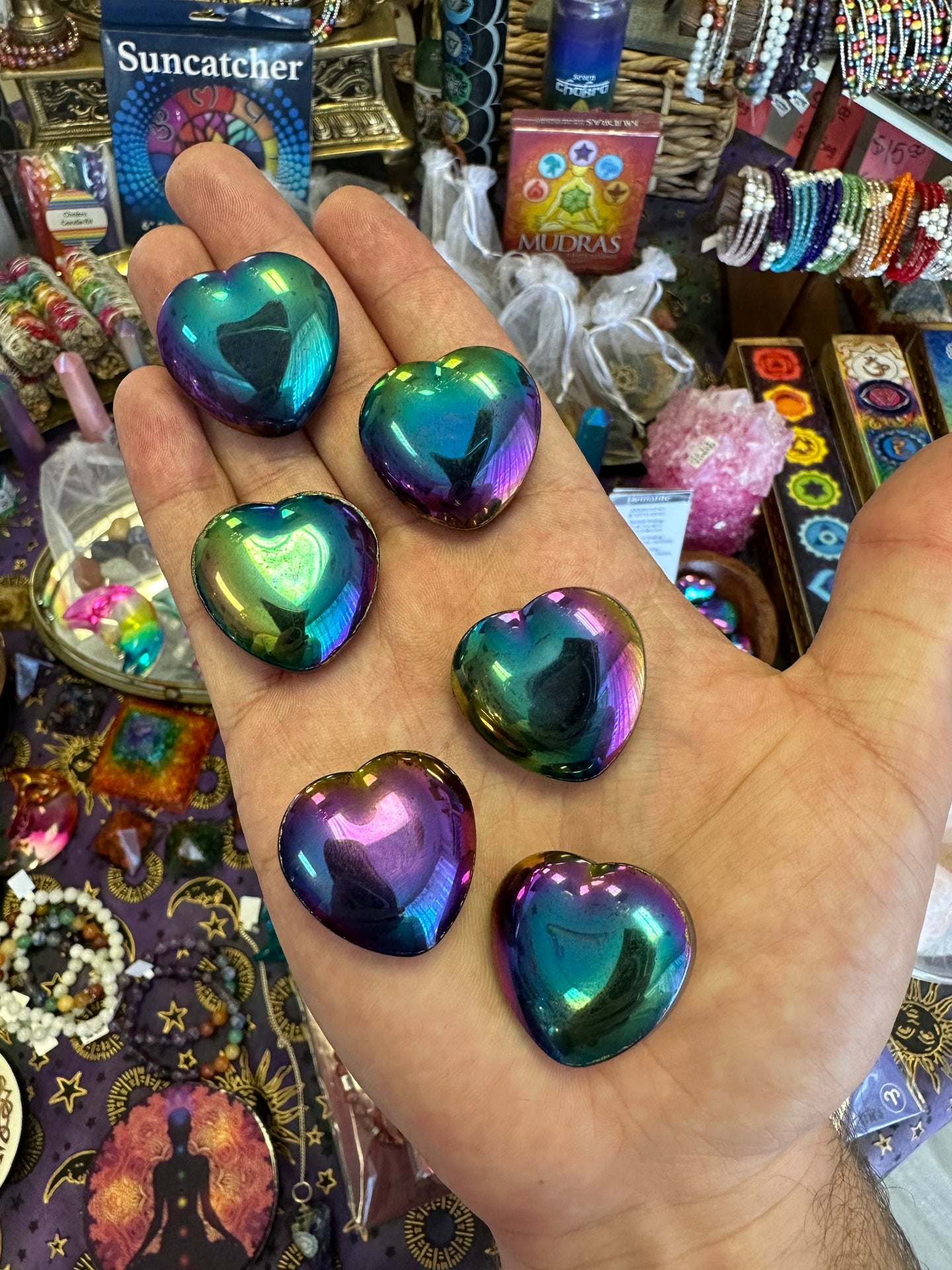 Rainbow Hematite Mini Hearts