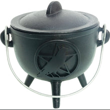 Load image into Gallery viewer, Cast Iron Cauldron (raven and pentacle)